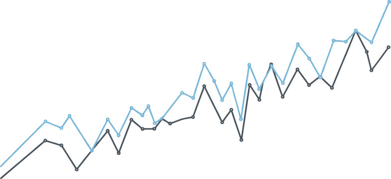 Business growth financial data analysis line graph vector template showing progress report increase comparison with blue and black charts..eps