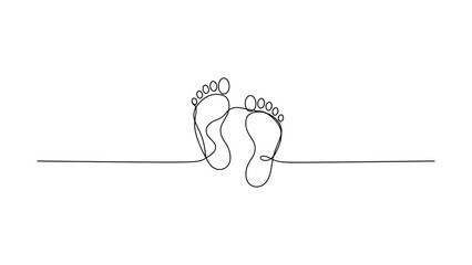 Fototapeta premium Minimalist continuous line drawing of two human footprints on a horizontal path.
