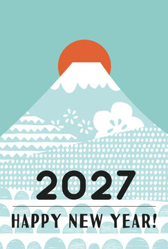 富士山の年賀状テンプレート（2027年）