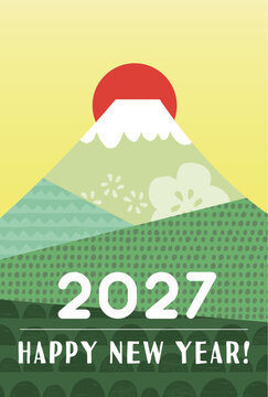 富士山の年賀状テンプレート（2027年）