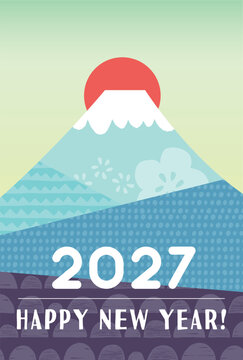 富士山の年賀状テンプレート（2027年）