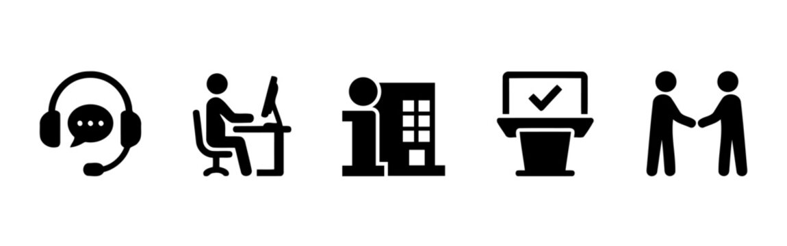 Set of five business related icons in black