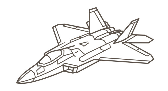 Modern fighter jet aircraft line art vector illustration.