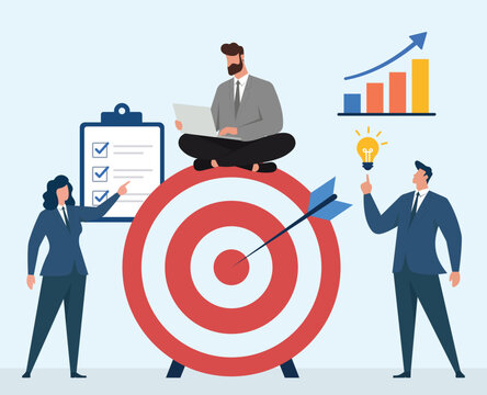 Business Strategy and Team Achievement: Professionals Planning Goals, Tracking Performance, and Driving Growth Toward Target Success