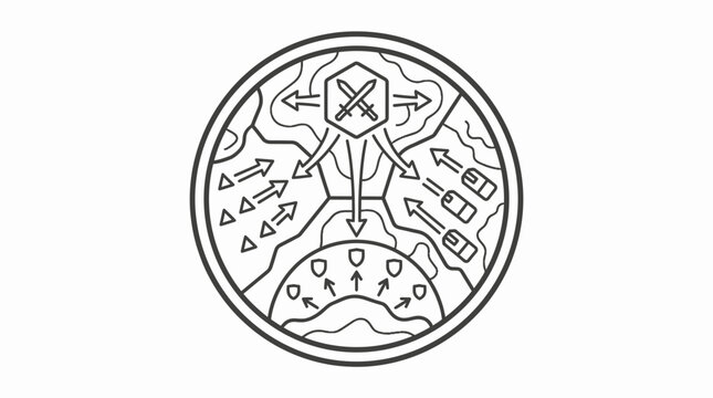 Medieval battle strategy map icon with tactical symbols.