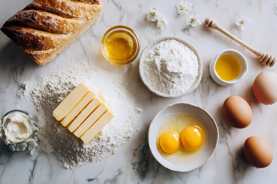 Baking composition with bread flour eggs butter and honey dipper