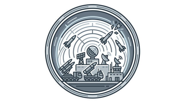 Missile defense system radar interface icon line art.