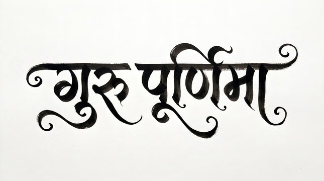 guru purnima hindi calligraphy in elegant black devanagari brush lettering isolated on white background