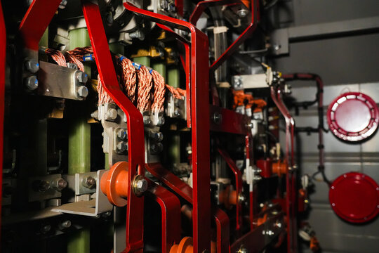 Electrical components inside a locomotive.