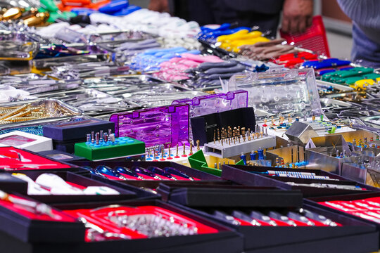 Precision tools on a market display.