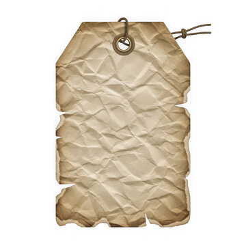 Old paper tag with string attached white background