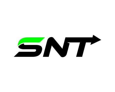 A modern black and green SNT logo with an arrow design, symbolizing progress and speed on a clean white background.