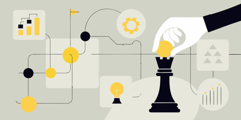 Vector Illustration Of A Hand Placing A Chess Piece On A Board © Rakesh