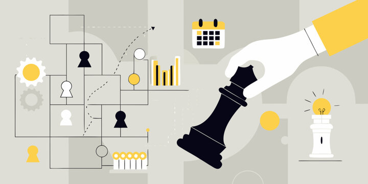 Chess Piece In Hand With Business Chart Illustration