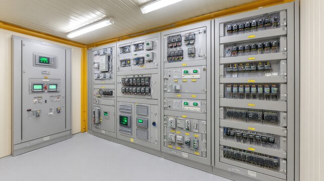 Modern Control Room with Electrical Panels and Monitors for Industrial Applications, Showcasing Advanced Technology in Circuit Management Systems