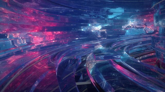 Broadcast World Map Background with Rotating Glass Blocks