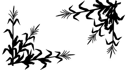 Fototapeta premium Black Corn Stalk Silhouette Border for Agriculture and Harvest Designs