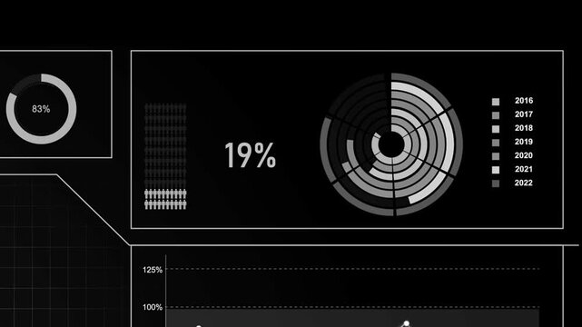 Futuristic Business Interface Animation With Circular Hub And Connected Icons. Digital Technology Layout For Strategy Finance Security And Ideas Complex Hud Circles Pack. Futuristic User