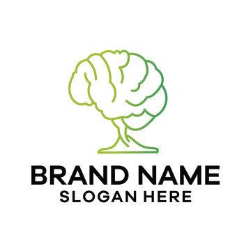 Brain Logo silhouette design vector template linear style. Brainstorm think idea Logotype concept outline icon.
