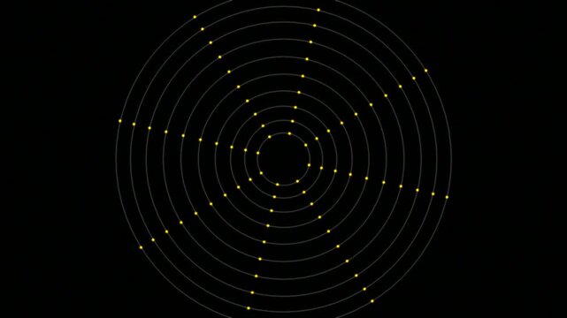 Abstract circular pattern of glowing yellow dots on a dark background, representing technology and data.
