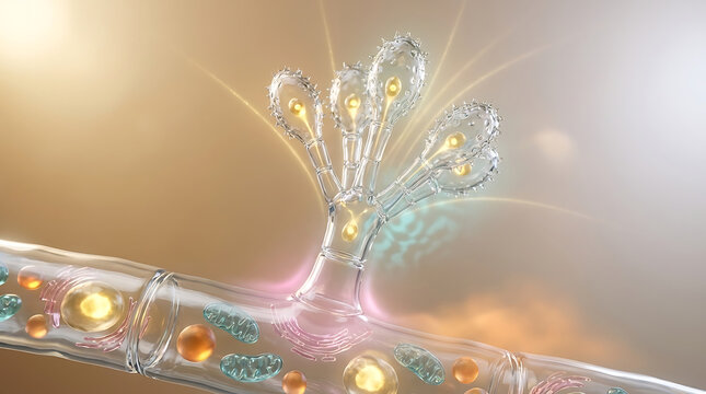 Premium Hyper Realistic Transparent Yeast Cell Cutaway Mycology Visualization with Fermentation Pathways and Metabolic Activity