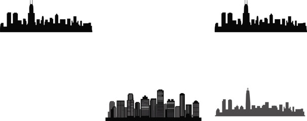 Obraz premium City Skyline Silhouette Collection Featuring Urban Buildings and Modern Downtown Landscape Vector Set