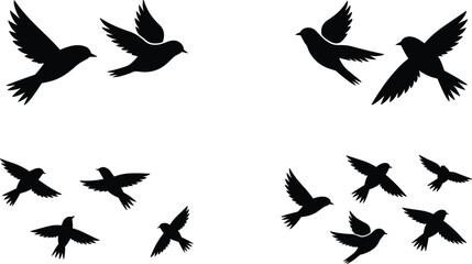 Fototapeta premium Flying Bird Silhouette Collection with Songbird Dove and Sparrow Vector Set for Nature Design
