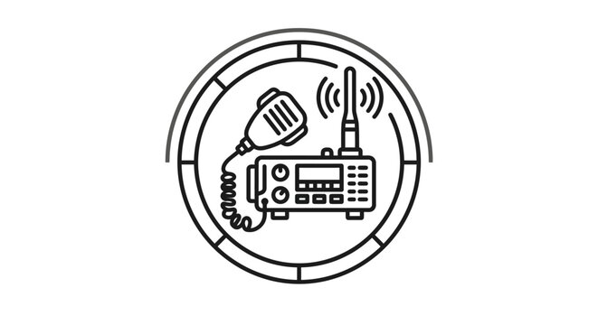Tactical handheld radio transceiver communication icon line art.