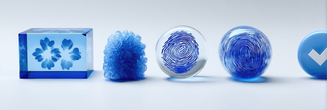 Abstract Blue Objects in a Row on White Background.