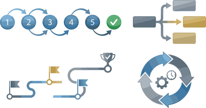 Business infographic templates vector set featuring 5 step workflow timeline chart cycle diagram and milestone roadmap for project management presentation reporting