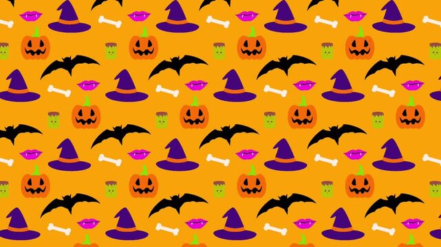 Halloween Cartoon Pattern Background Loop Animation
