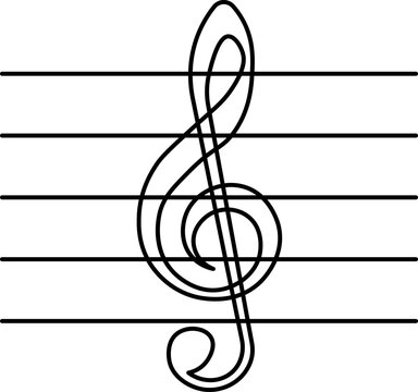 A simple black and white line drawing of a treble clef symbol centered on a five-line musical staff, representing music notation.