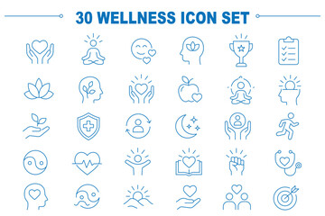 Fototapeta premium Mental wellness and self care thin line icon set