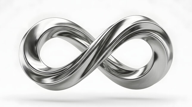 Shiny metallic infinity symbol crafted from polished brushed silver steel