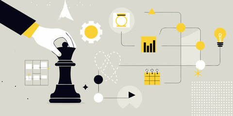 Chess Piece And Business Icons Flat Vector Illustration © Sudebi