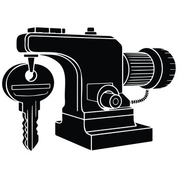Professional key cutting machine with blank key and motor mechanism.