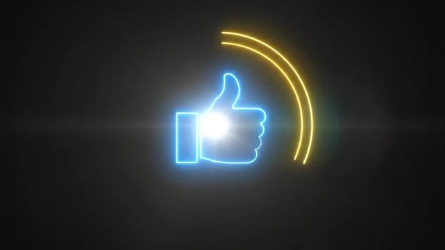 A glowing blue thumb up icon inside a bright yellow circle