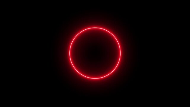 neon circle flicker  animation on black background,, neon light opacity flicker, Animated glowing neon circular line frame animation. neon ellipse circle border loop icon