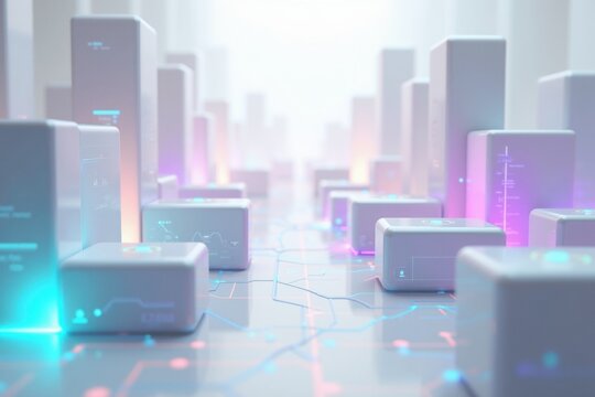 Futuristic Digital Data Center with Glowing Network Connections and Information Flow