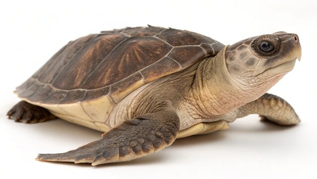 Isolated Pig-Nosed Turtle with flippers on a white studio background