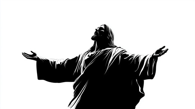 Jesus Christ silhouette with crown of thorns showing pain and suffering, sacred religious illustration of faith and passion during crucifixion moment.
