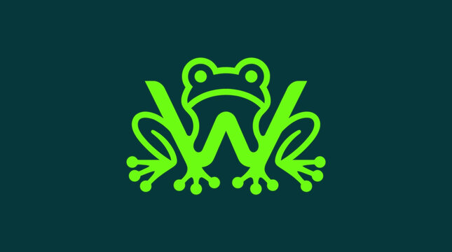 Stylized green frog icon on dark background.