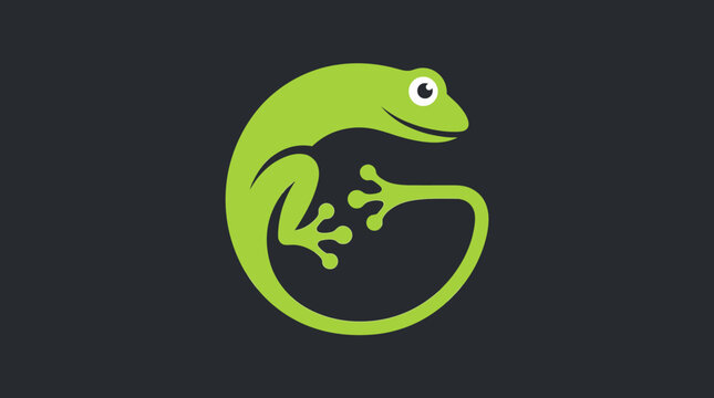Stylized green gecko lizard circular logo icon.