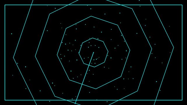 Abstract geometric shapes and starry background, digital art with a futuristic and cosmic feel.