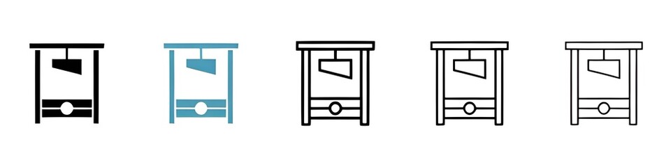Guillotine vector icon set. Guillotine sign in black and white color. Thin line customizable illustration. Contour symbol. Vector isolated outline drawing. Editable stroke © Lovely
