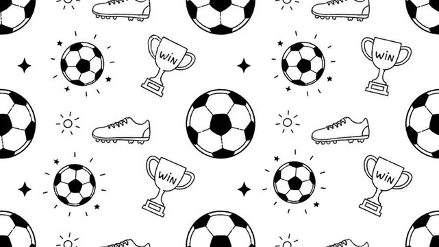 Seamless black and white soccer equipment pattern.