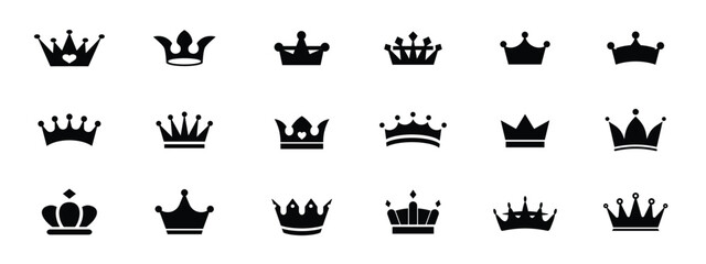 Crown icon set. Royal crown symbol collection. line crown icon. vector illustration. © MD