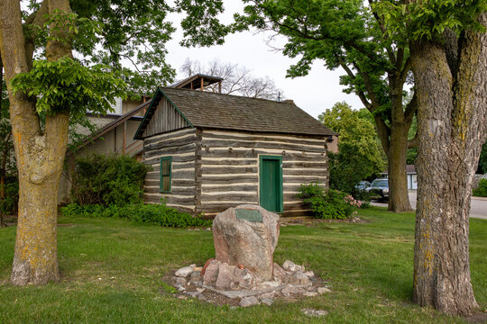 Historic 1855 Log Cabin in Jordan Minnesota Community Park along Sand Creek