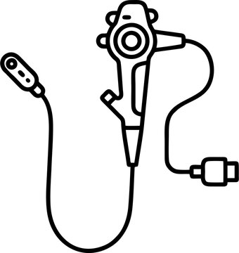 Endoscope icon vector. Flexible endoscopy medical equipment, gastroscopy, or colonoscopy diagnostic device line art symbol isolated on white background.