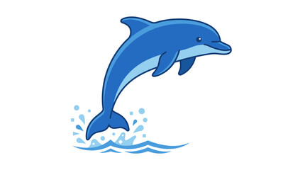 Fototapeta premium A blue dolphin jumps out of the water in a playful ocean scene with splashes 013b
